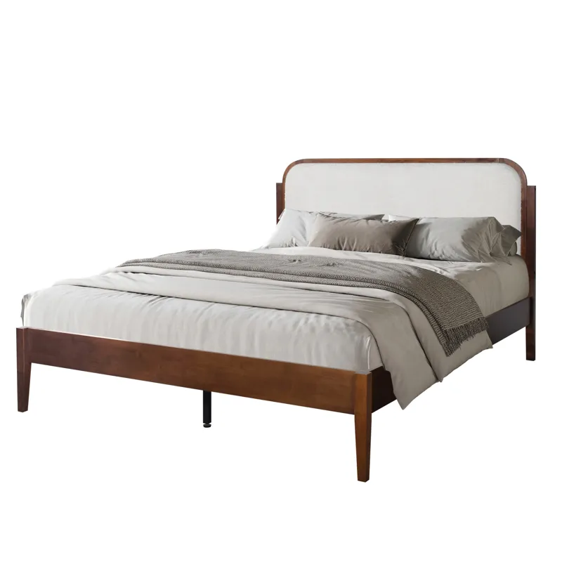 Hawthorne White Upholstered Platform Headboard-Waln - Queen