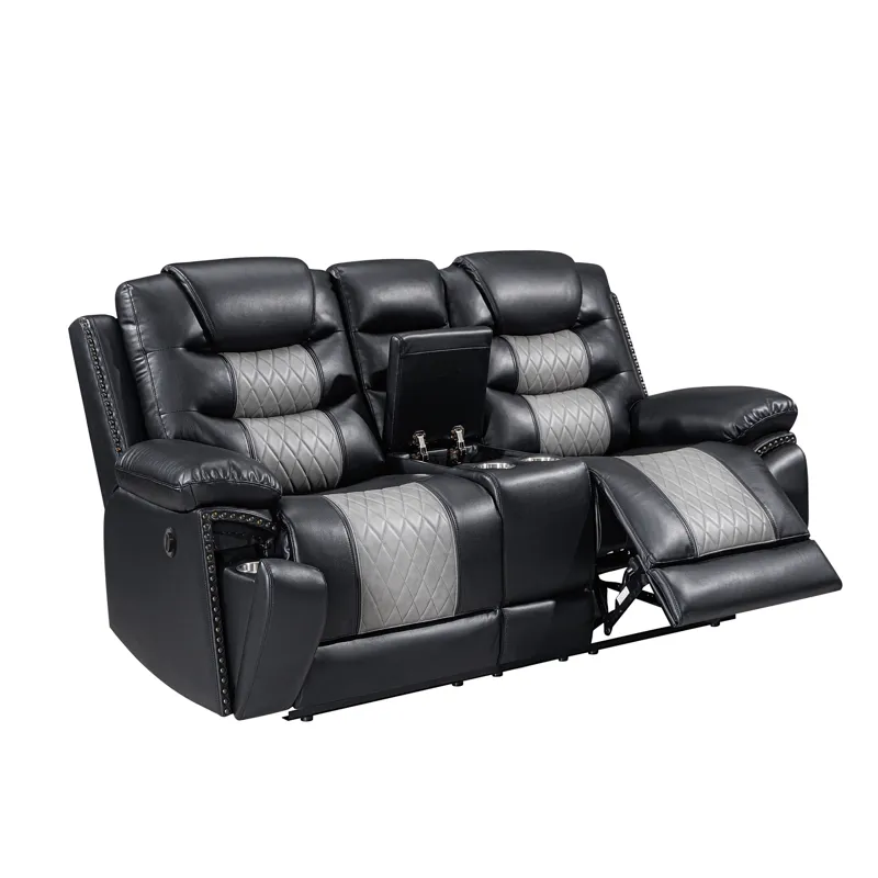 Nikko Console Loveseat W/Power Footrest-Black/Gray