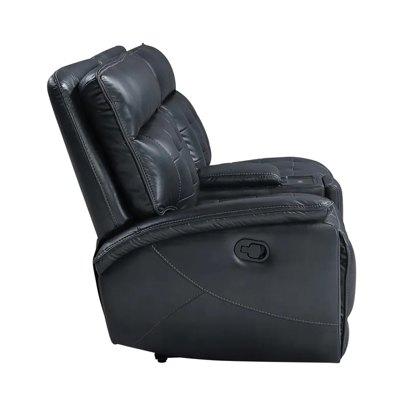 Warner LAF Console Loveseat W 2 Recliners-Black
