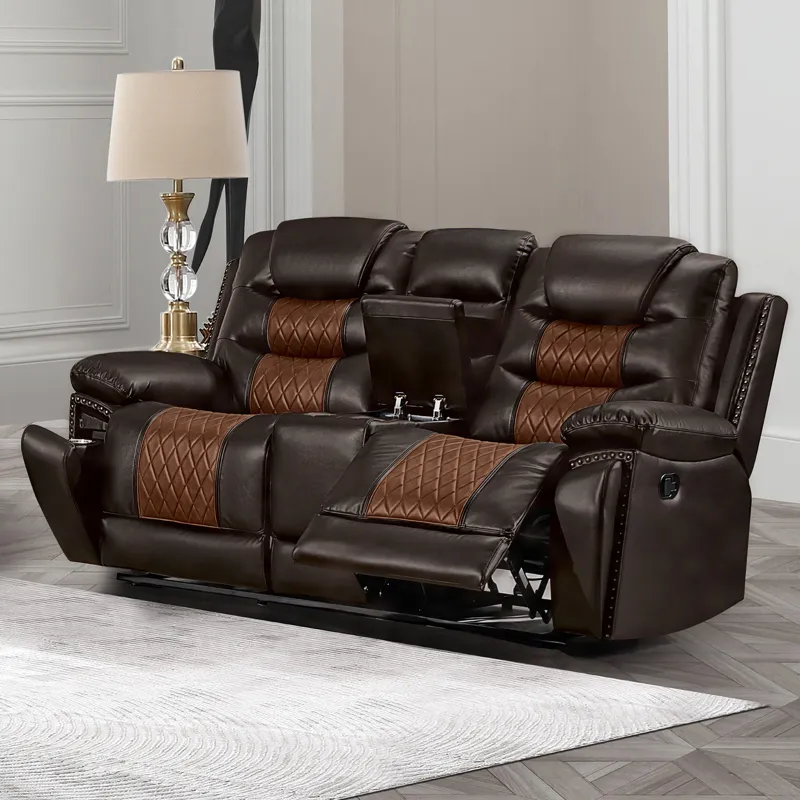 Nikko Console Loveseat W Dual Recliners-Brown