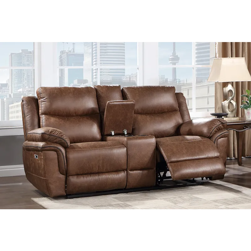 Ryland Console Loveseat W/Power Footrest-Brown