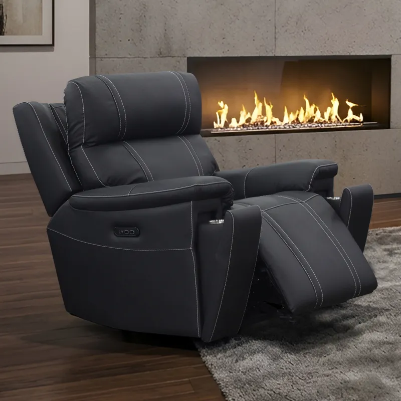 Hartley Leather Glider Recliner W/Power Headrest & Footrest-Black