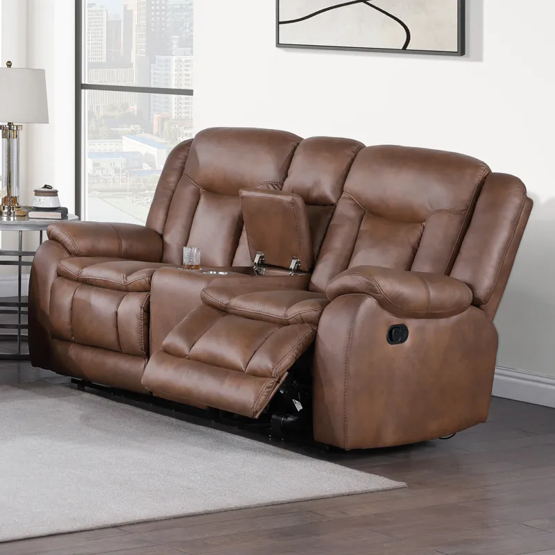 Morello Console Loveseat W Dual Recliners-Brown