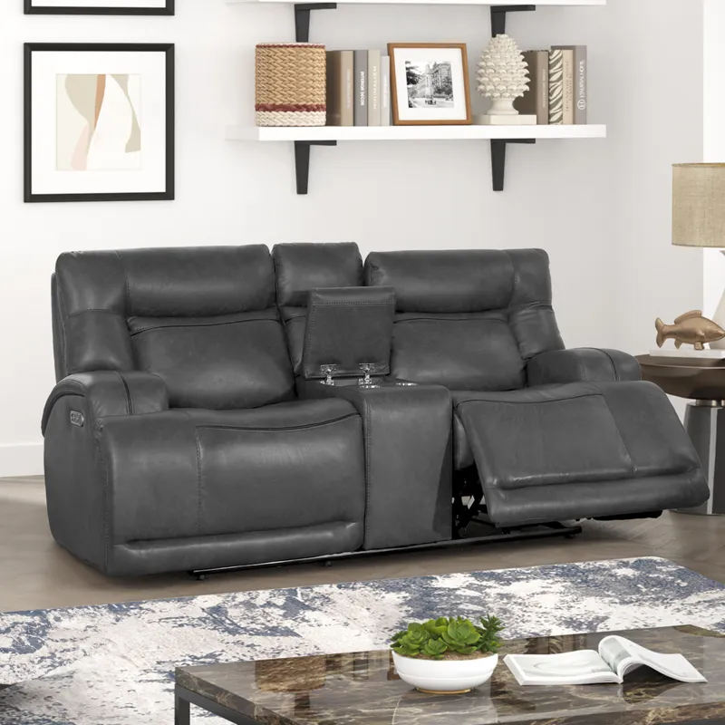 Titan Console Loveseat W/Power Headrest & Footrest-Gray