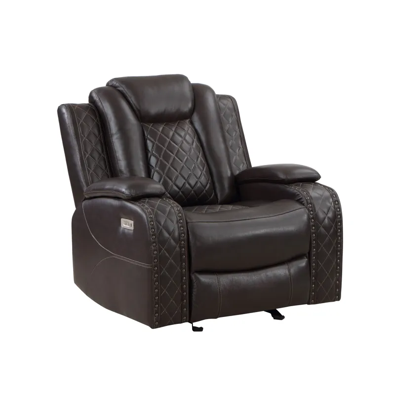 Joshua Leather Glider Recliner W/ Pwr Fr & Hr-Dk Brown