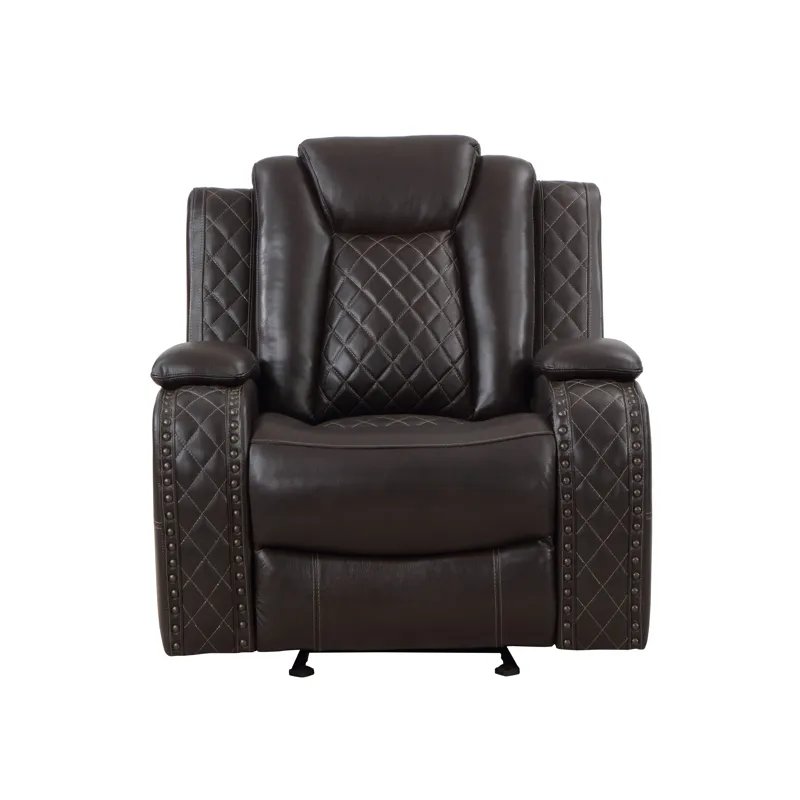 Joshua Leather Glider Recliner W/ Pwr Fr & Hr-Dk Brown