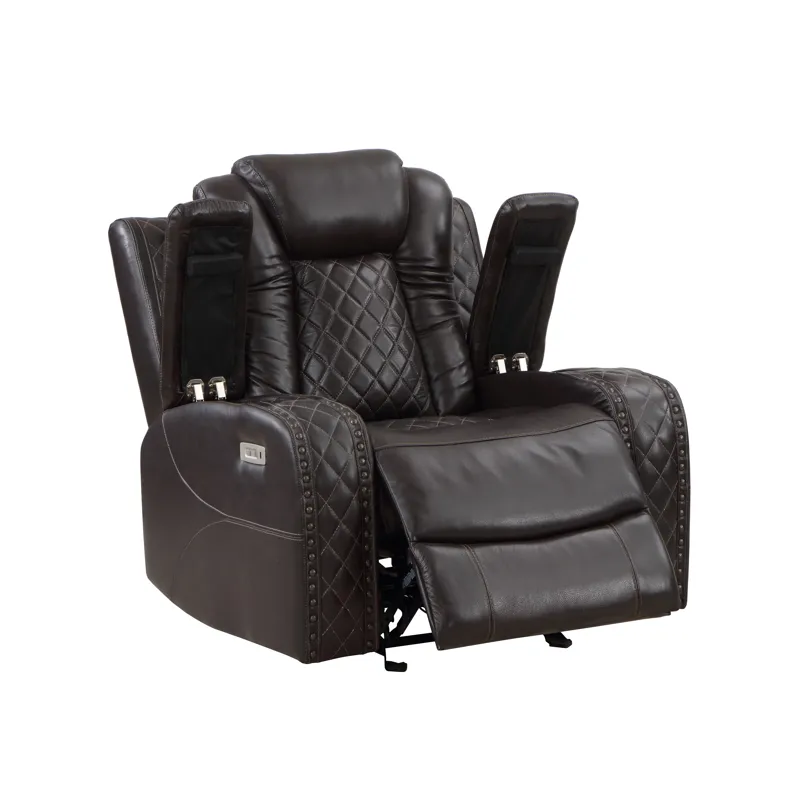 Joshua Leather Glider Recliner W/ Pwr Fr & Hr-Dk Brown