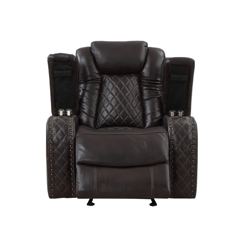 Joshua Leather Glider Recliner W/ Pwr Fr & Hr-Dk Brown