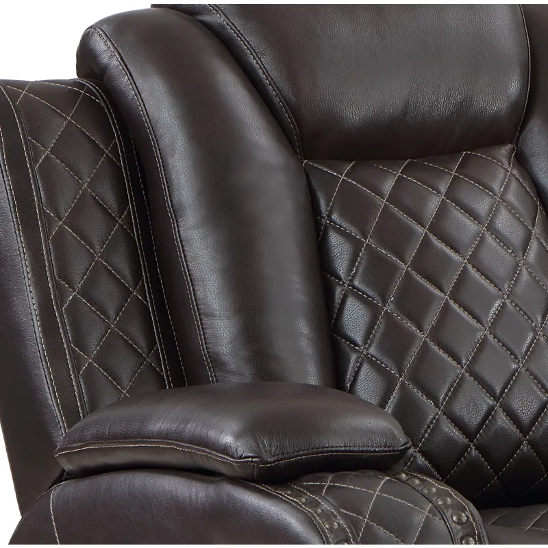 Joshua Leather Glider Recliner W/ Pwr Fr & Hr-Dk Brown