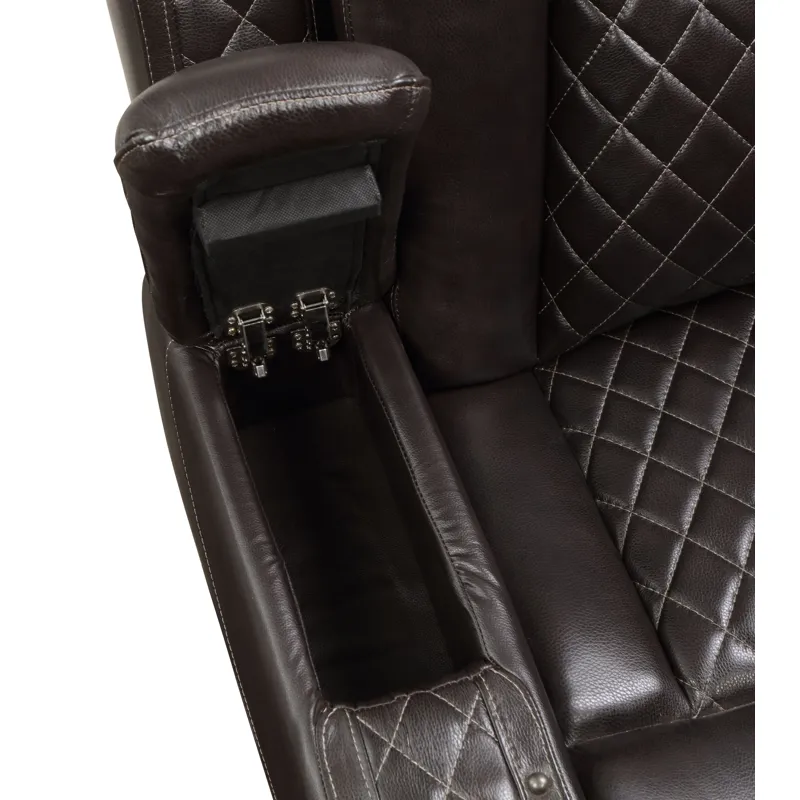 Joshua Leather Glider Recliner W/ Pwr Fr & Hr-Dk Brown