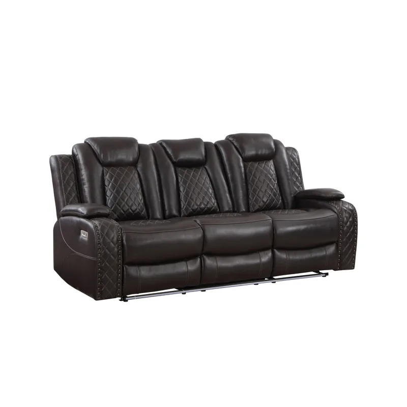 Joshua Leather Sofa W/Dual Recliner-Dk Brown