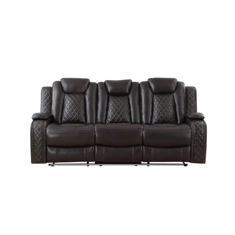 Joshua Leather Sofa W/Dual Recliner-Dk Brown