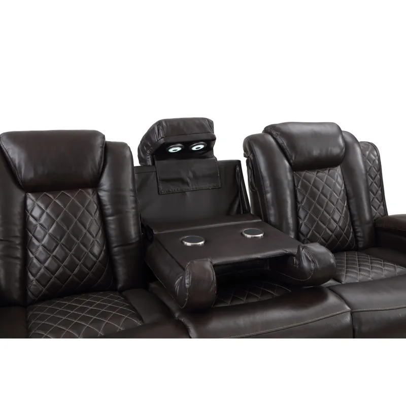 Joshua Leather Sofa W/Dual Recliner-Dk Brown