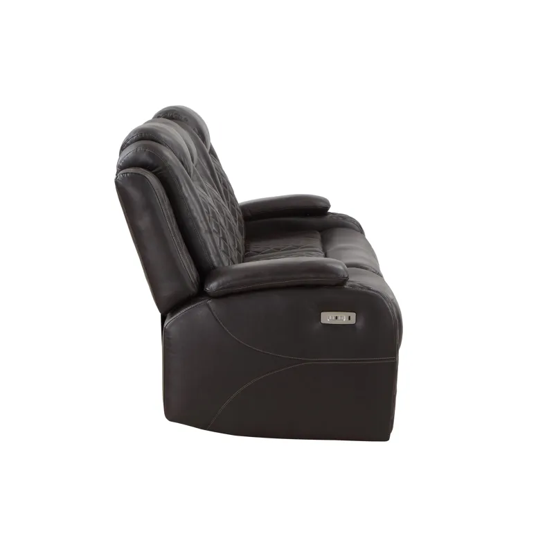 Joshua Leather Sofa  W/ Pwr Fr & Hr-Dk Brown