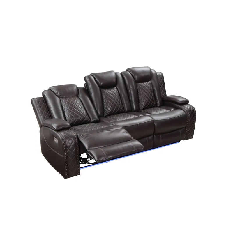 Joshua Leather Sofa  W/ Pwr Fr & Hr-Dk Brown
