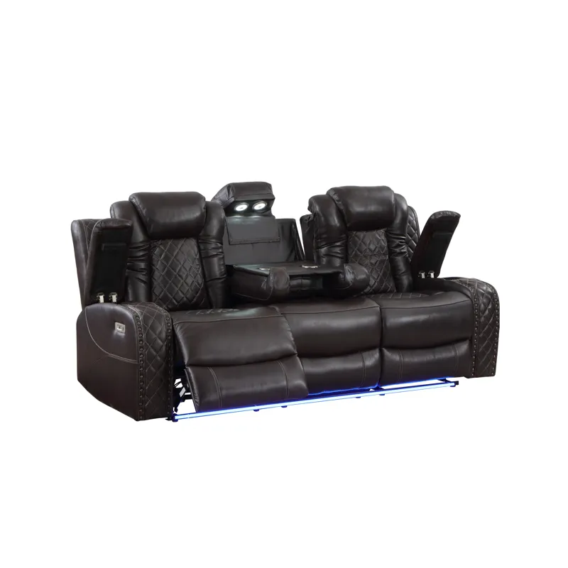 Joshua Leather Sofa  W/ Pwr Fr & Hr-Dk Brown