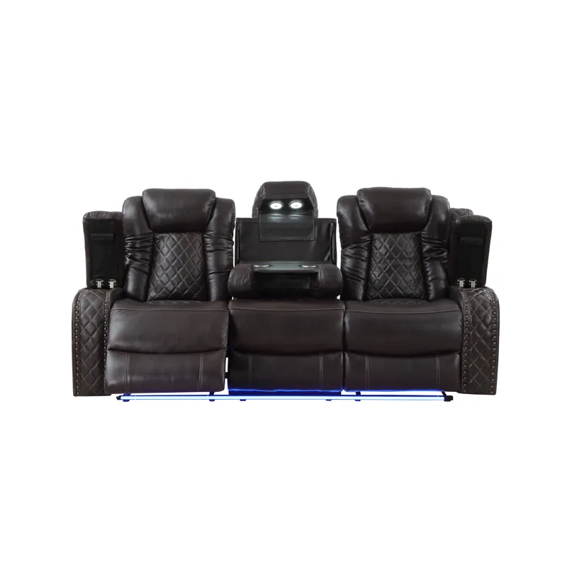 Joshua Leather Sofa  W/ Pwr Fr & Hr-Dk Brown