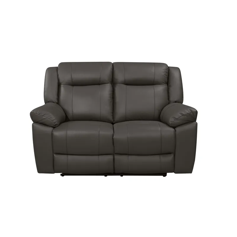 Taggart Leather Loveseat W/ Dual Recliners-Gray