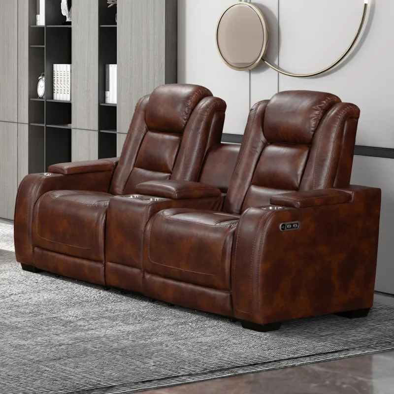Chester Reclining Console Loveseat W/Power Headrest & Footrest-Brown