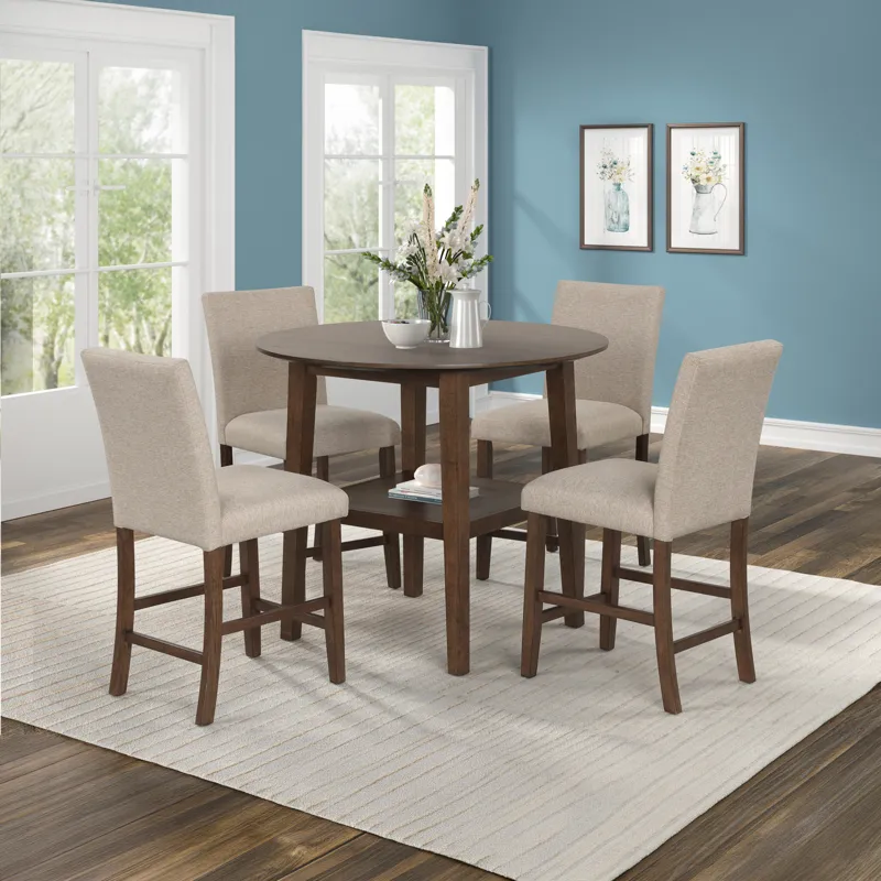 Hargrove 5 PC 42" Round Counter Table & 4 Chairs-Brown