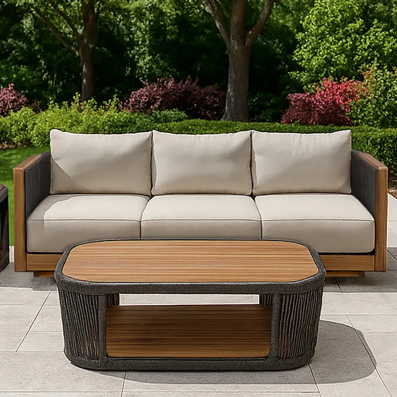 Veranda Wicker & Wood Outdoor Sofa With Natural Cushions