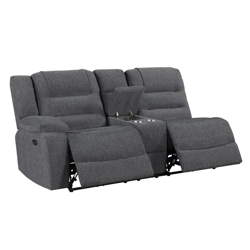 Redondo LAF Console Loveseat W 2 Recliners Power Footrest-Dk Gray