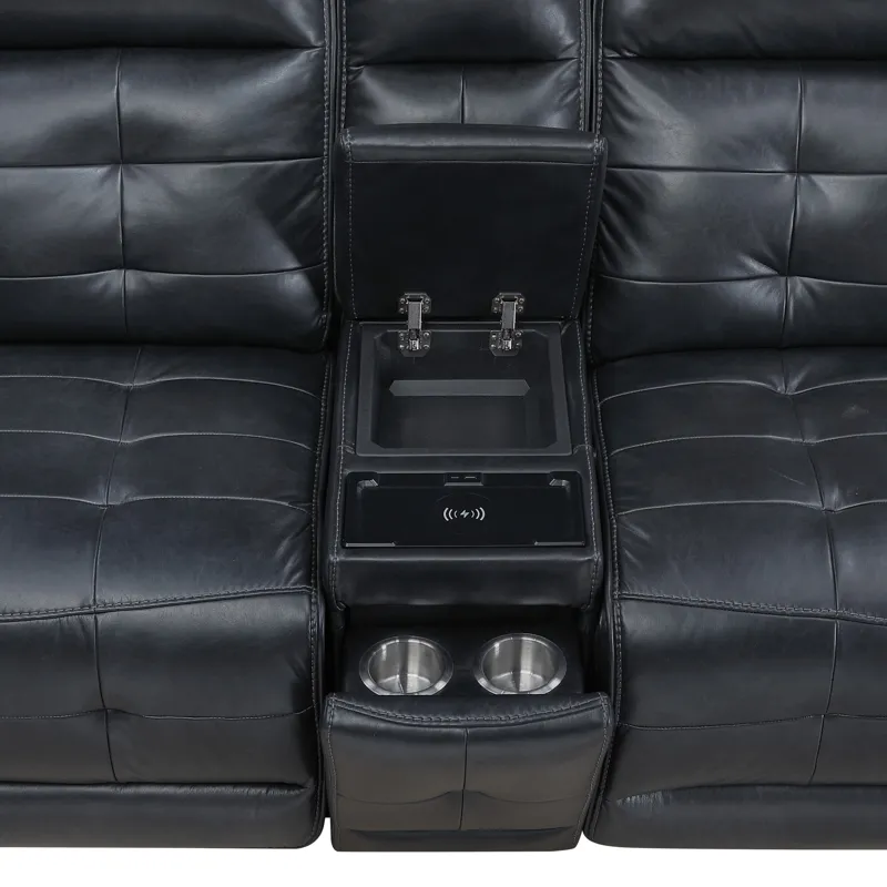 Warner LAF Console Loveseat W 2 Recliners-Black