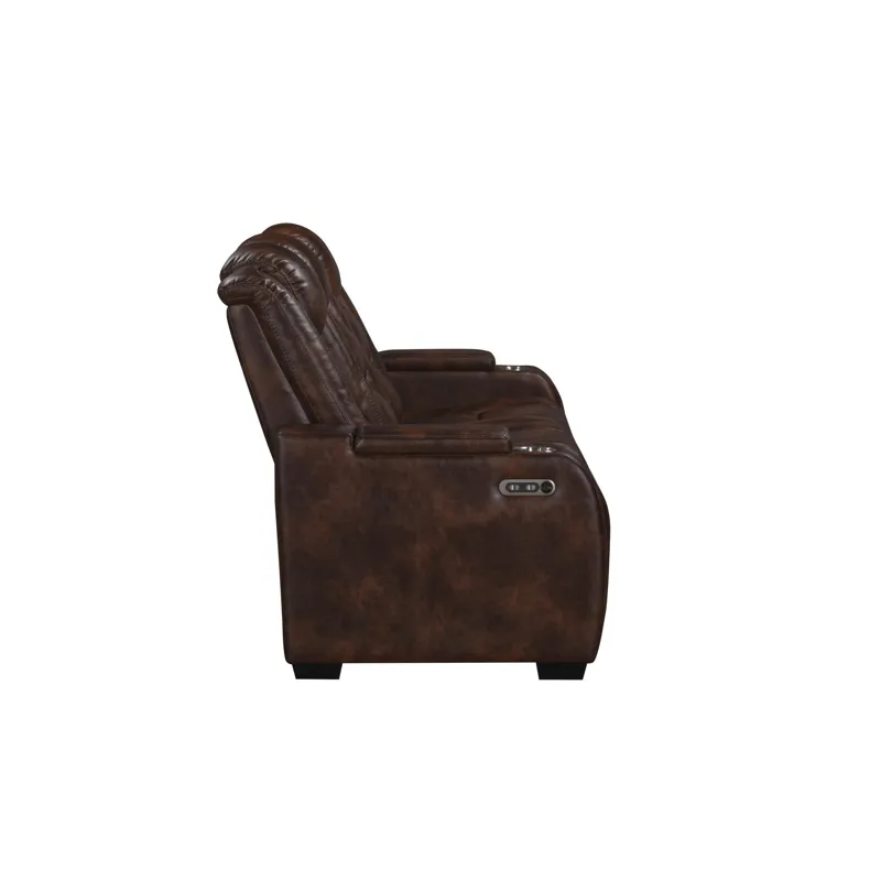 Chester Reclining Sofa W/Power Headrest & Footrest-Brown