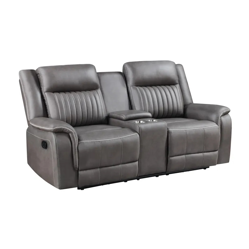 Enzo Console Loveseat W Dual Recliners-Gray