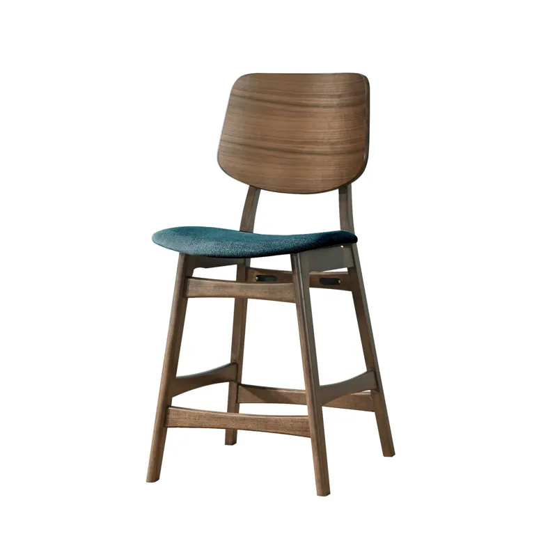 Oscar Counter Chair With Forest Green Cushion-Walnut