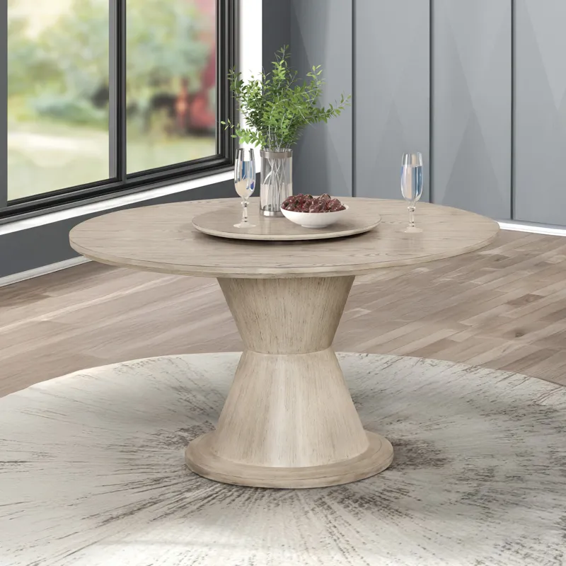 Gwendolyn Round Dining Table Top & Lazy Susan-Cerused Taupe