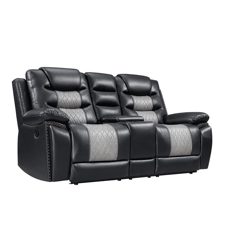 Nikko Console Loveseat W Dual Recliners-Black/Gray