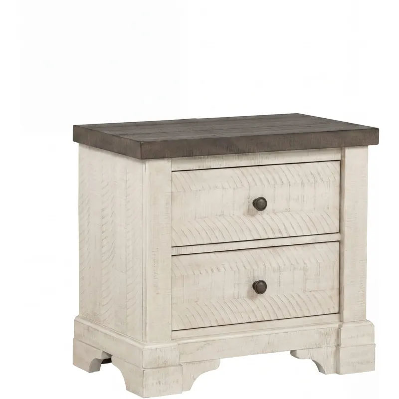 Augusta Two Drawer Nighstand W/USB Port-Rustic White