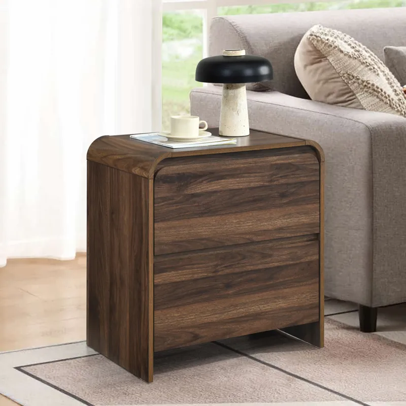 Mara Two Drawer End Table Bedside Table-Walnut