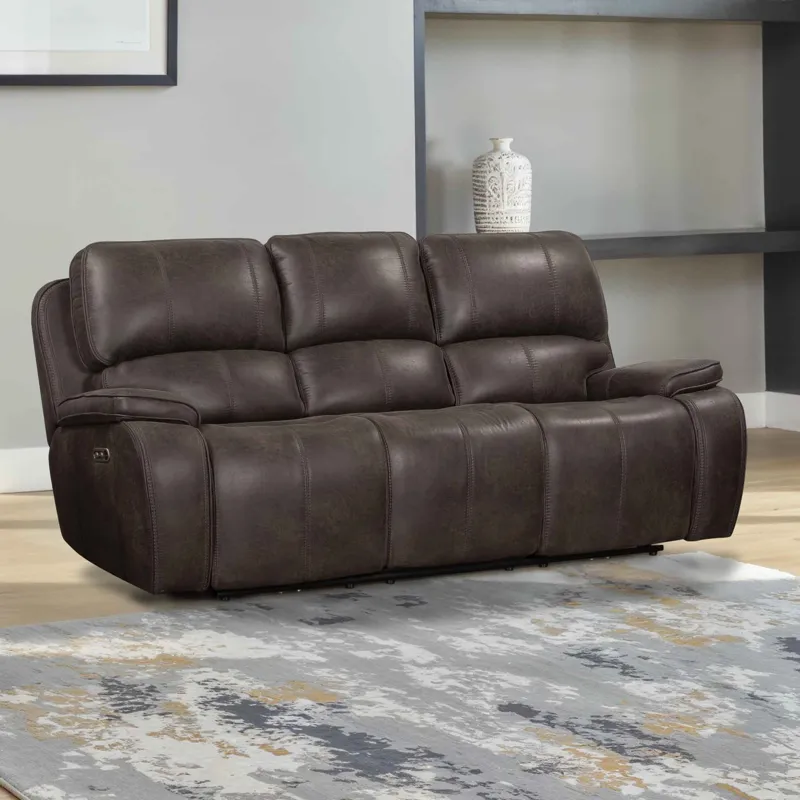 Brookings Sofa W/Power Headrest & Footrest-Charcoal Gray