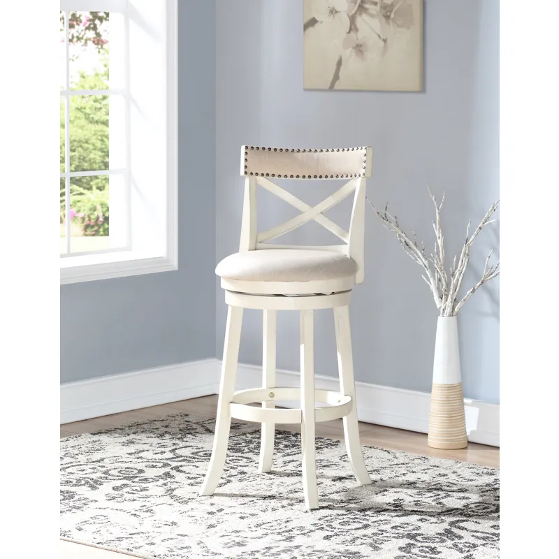 York 29" Bar Stool-Ant White W/Fabric Seat