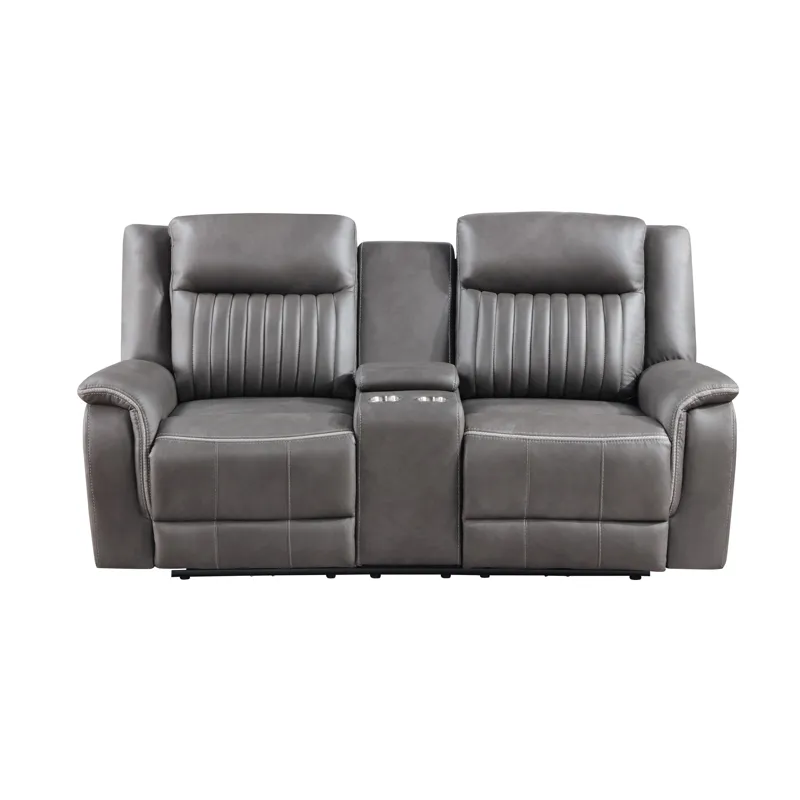 Enzo Console Loveseat W Dual Recliners-Gray