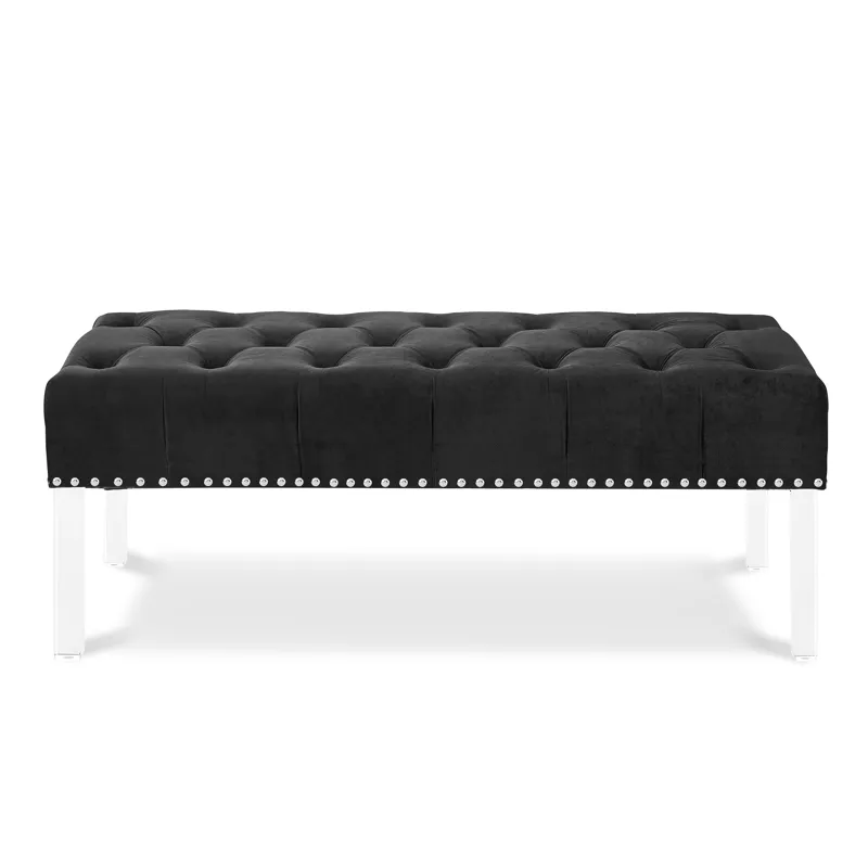 Vivian Black Velvet Bench With Crystal Buttons