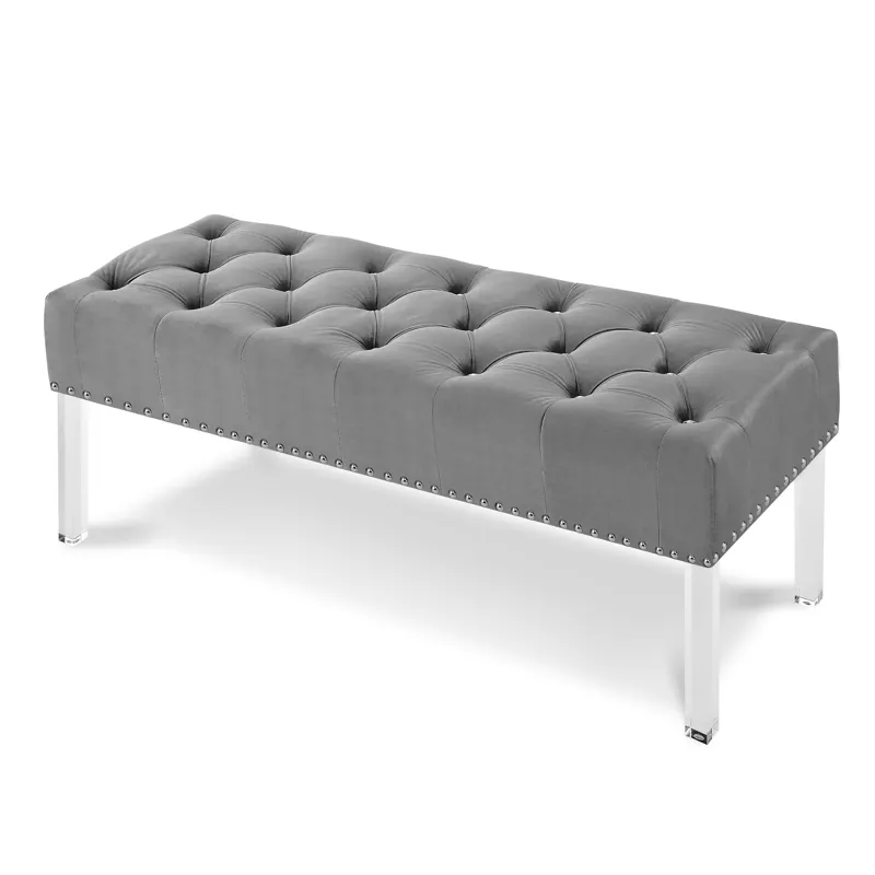 Vivian Gray Velvet Bench With Crystal Buttons