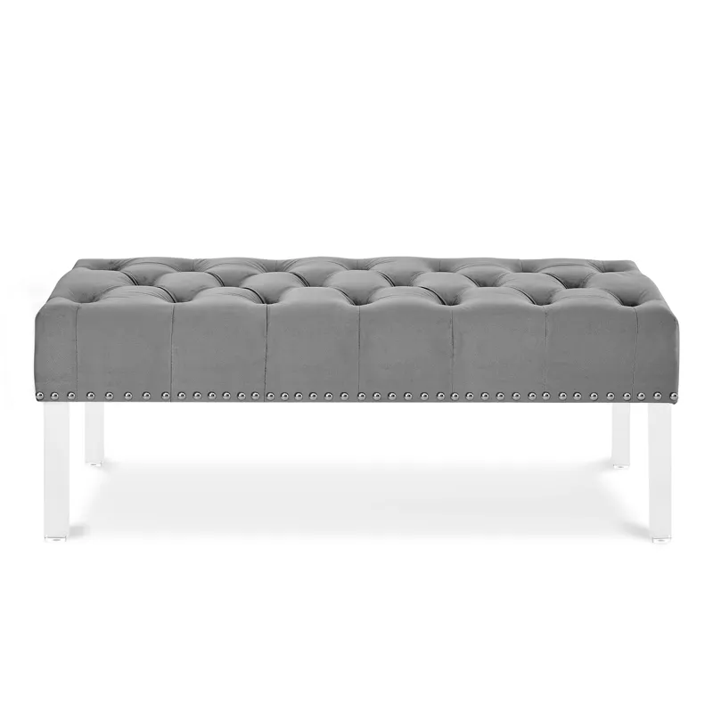 Vivian Gray Velvet Bench With Crystal Buttons