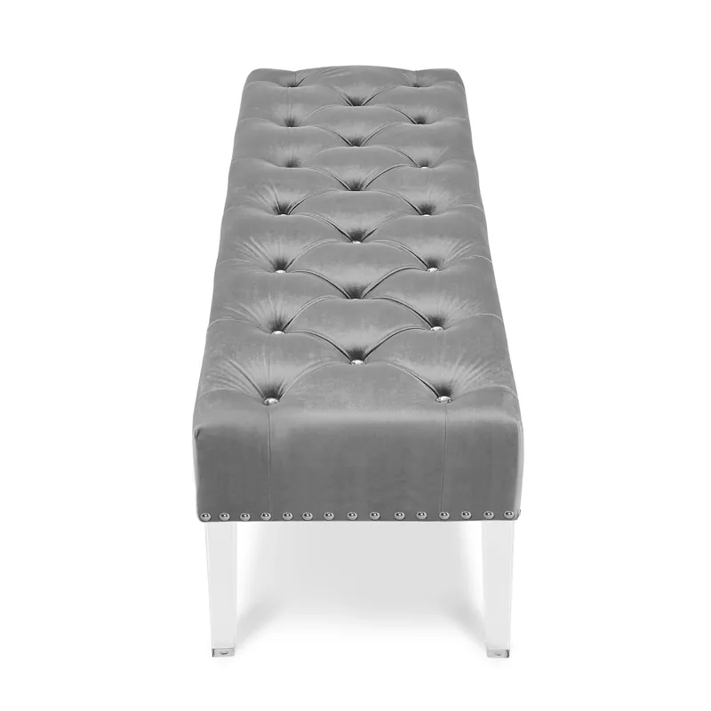 Vivian Gray Velvet Bench With Crystal Buttons