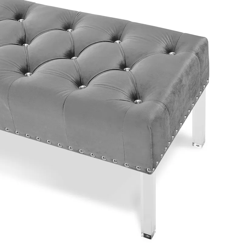 Vivian Gray Velvet Bench With Crystal Buttons