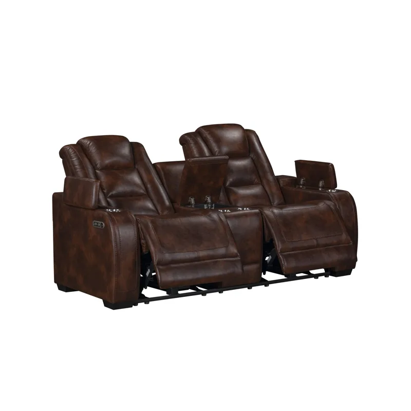 Chester Reclining Console Loveseat W/Power Headrest & Footrest-Brown