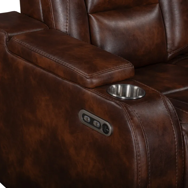 Chester Reclining Console Loveseat W/Power Headrest & Footrest-Brown