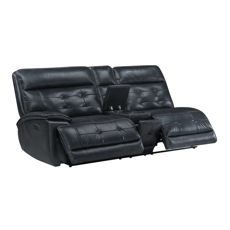Warner LAF Console Loveseat W 2 Power Footrest And Headrest-Black