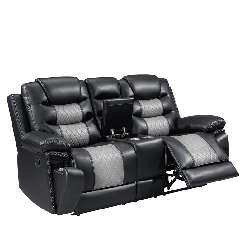 Nikko Console Loveseat W Dual Recliners-Black/Gray