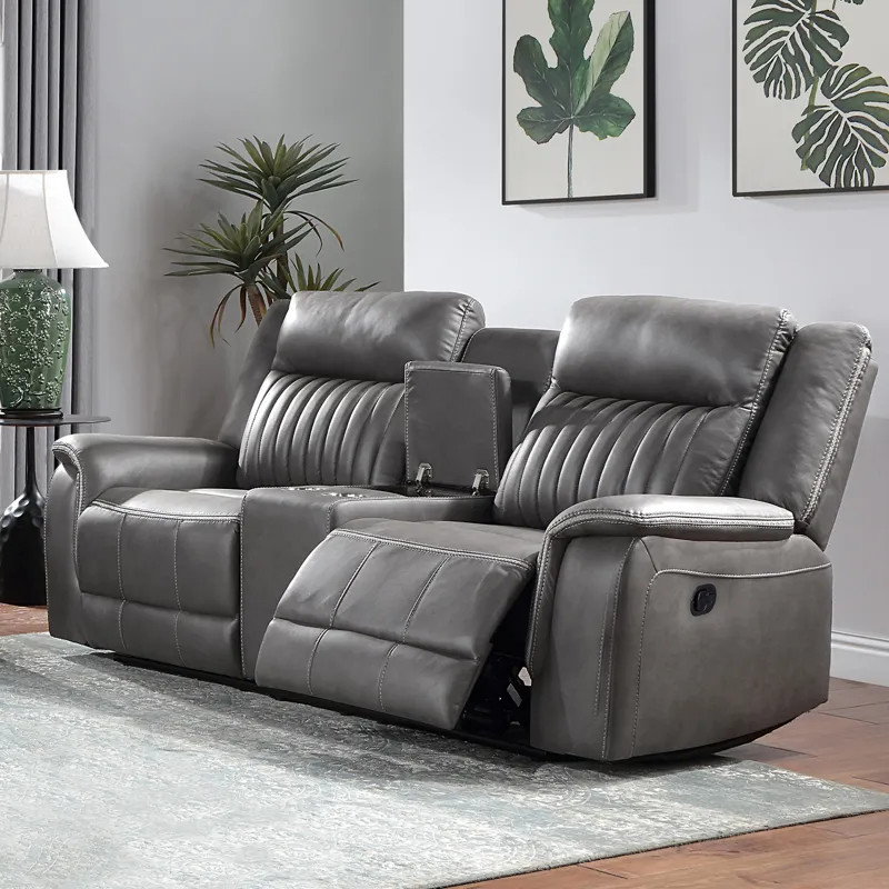 Enzo Console Loveseat W Dual Recliners-Gray
