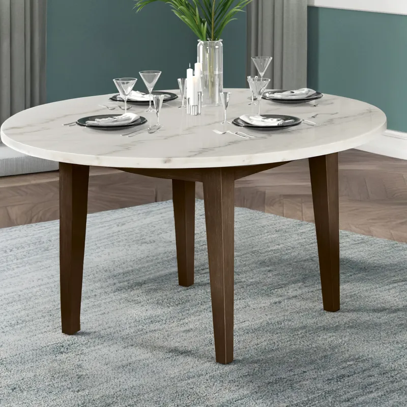 Essence 54" Round Dining Table W/Marble Top-Brown