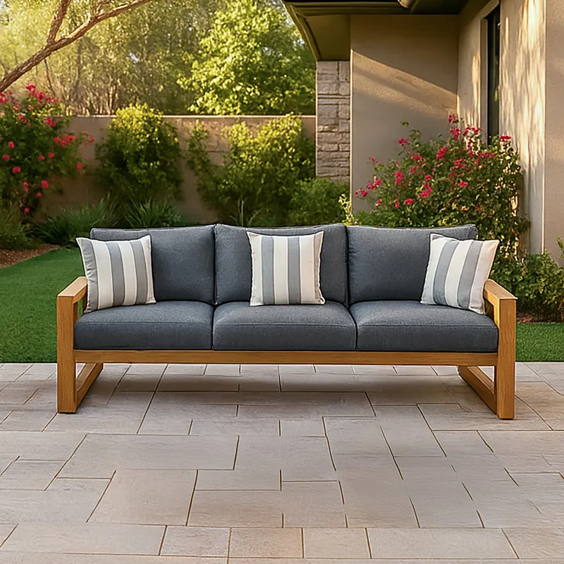 Bristol Bay Wood Outdoor Sofa With Gray Cushions