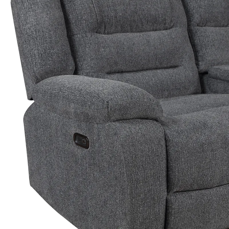 Redondo LAF Console Loveseat W 2 Recliners Power Footrest-Dk Gray